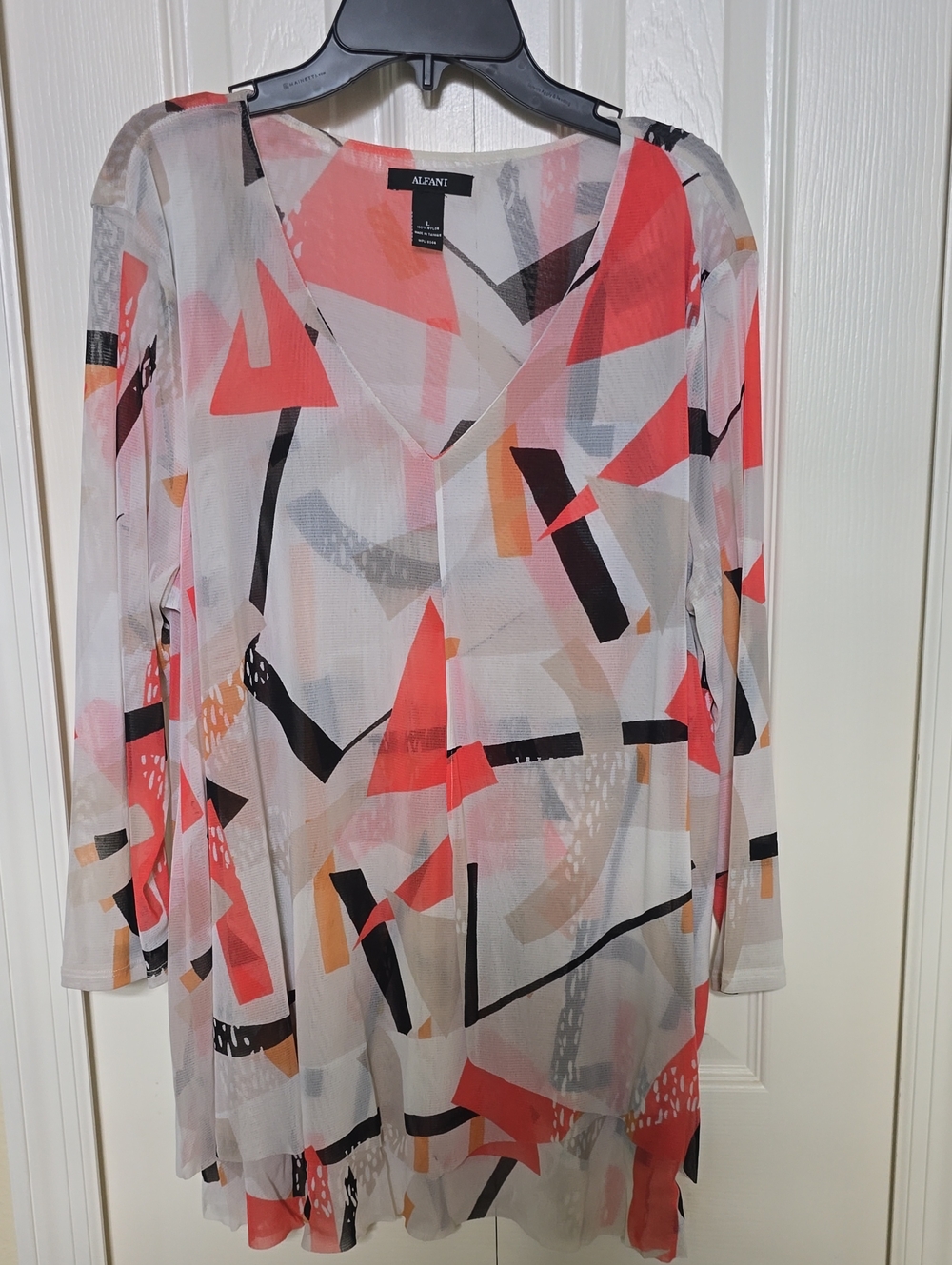 Alfani Coral, Black & Cream Geometric V-Neck Tunic